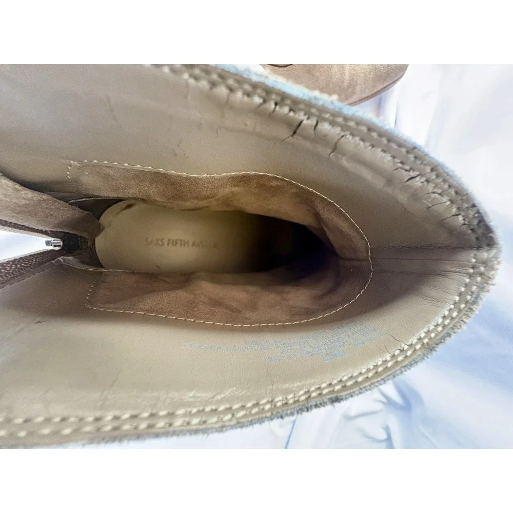 Saks Fifth Avenue Tan‎ Suede Ankle Boots Block Heel Pointed Toe Size 7M / 37